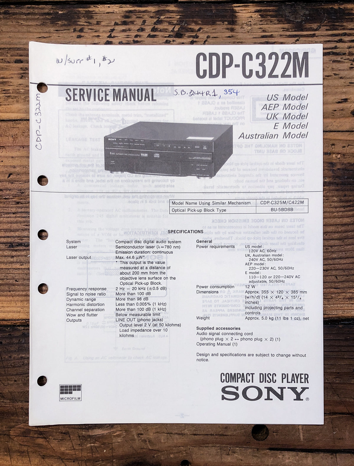 Sony CDP-C322M CD Player Service Manual *Original*