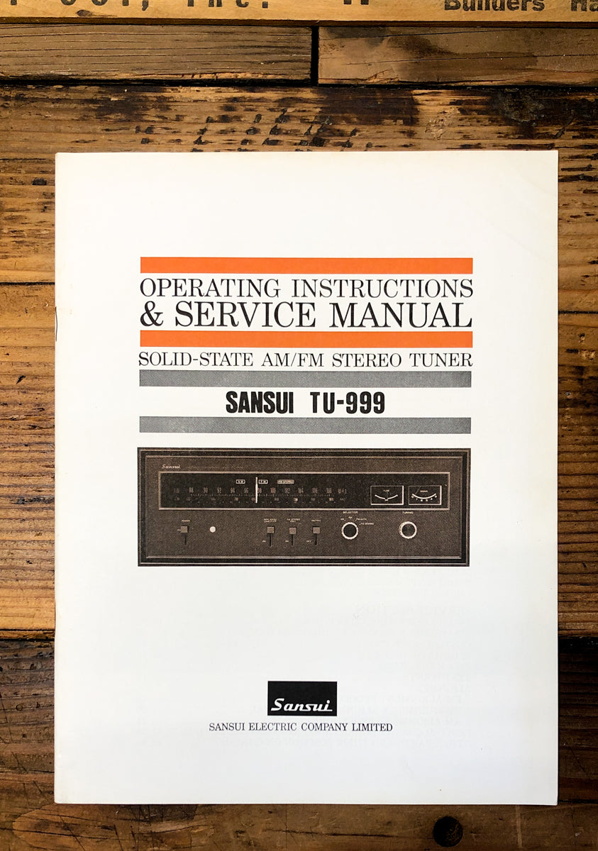 Sansui TU-999 Tuner Owners & Service Manual *Original*