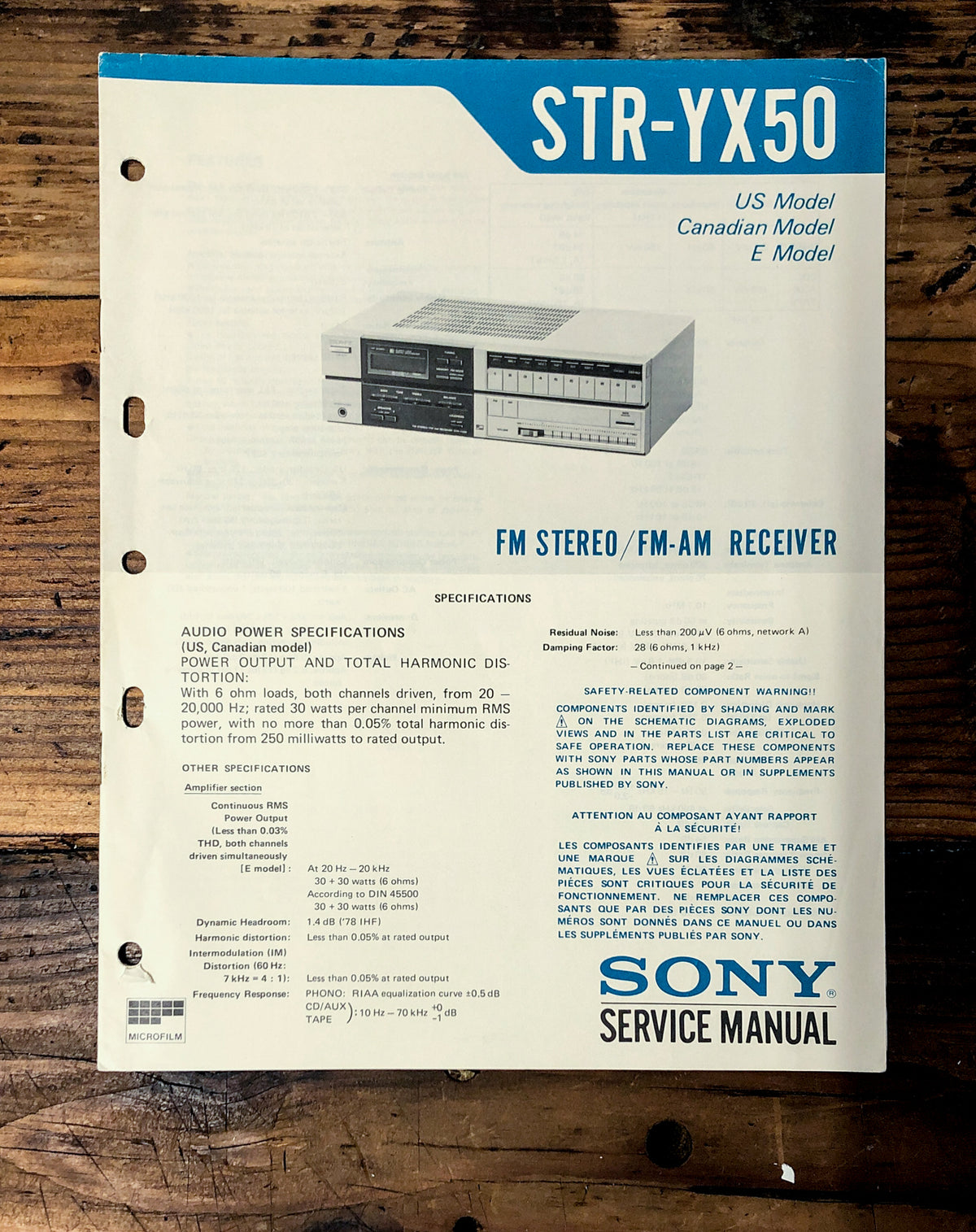 Sony STR-YX50 Receiver Service Manual *Original*