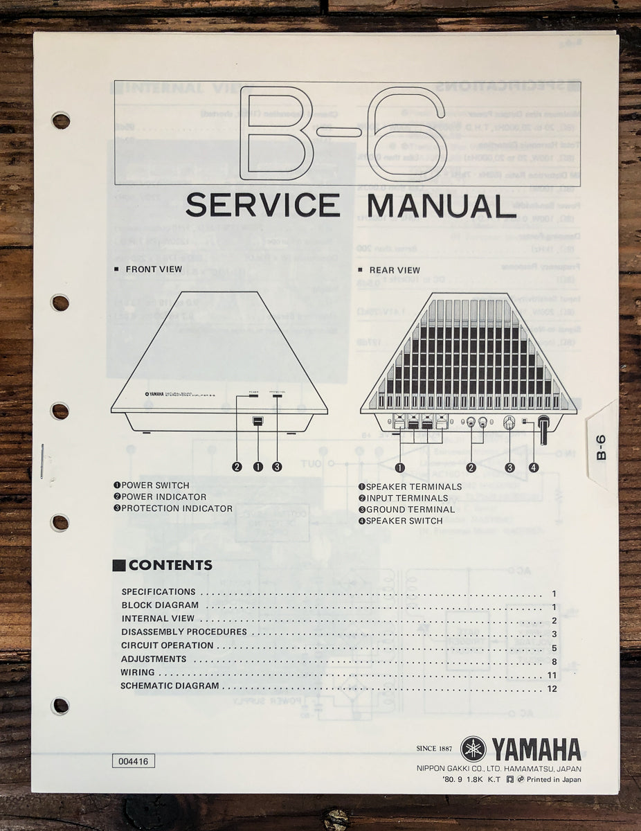 Yamaha B-6 Amplifier Service Manual *Original*