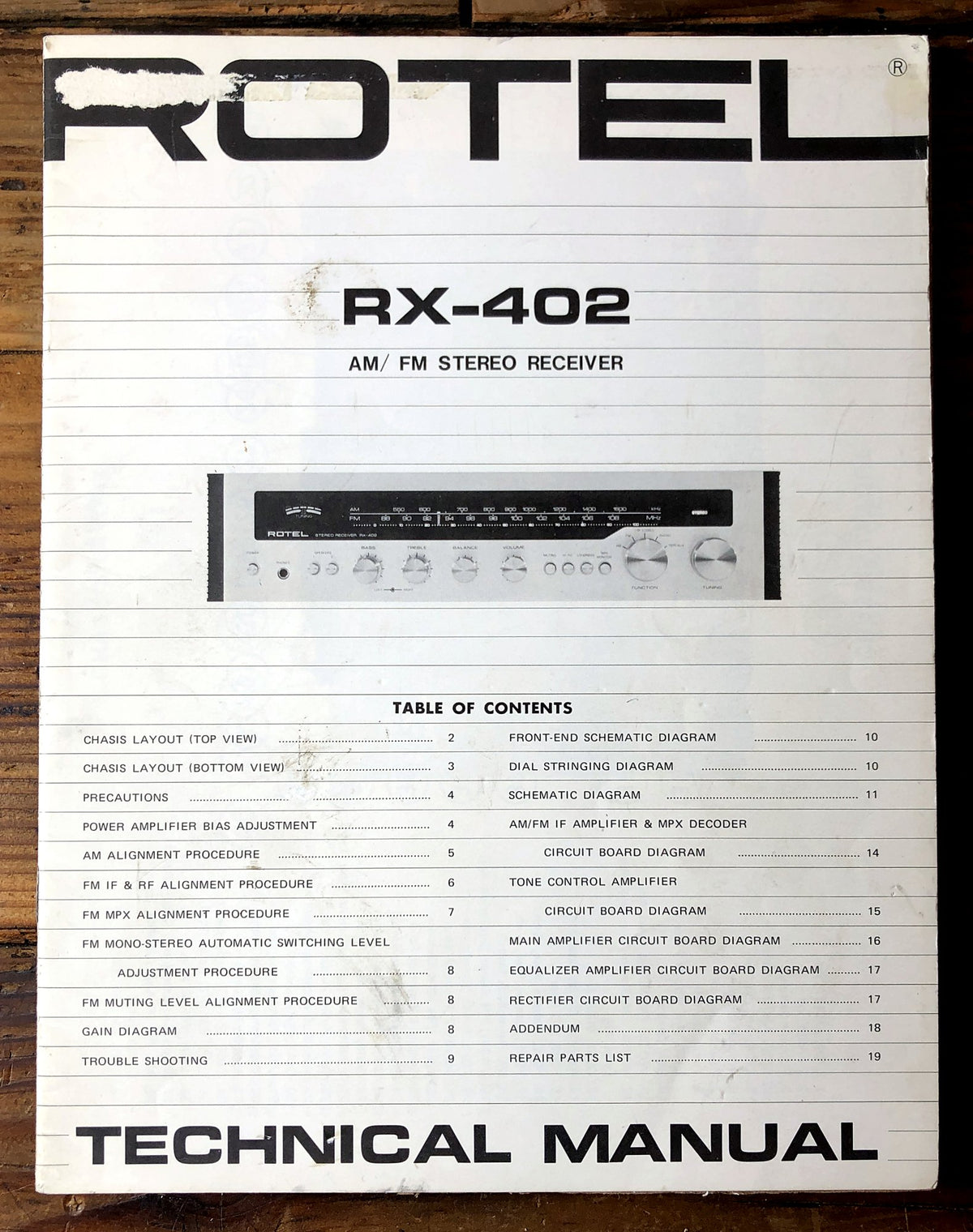 Rotel RX-402 AM/FM Stereo Receiver Service Manual *Original*