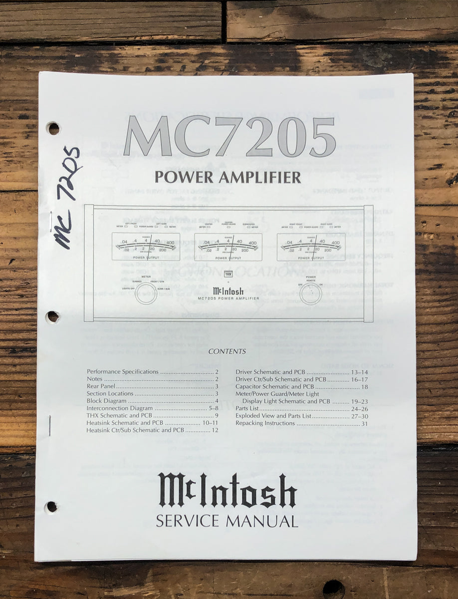 McIntosh MC7205 MC-7205 Amplifier Service Manual *Original*