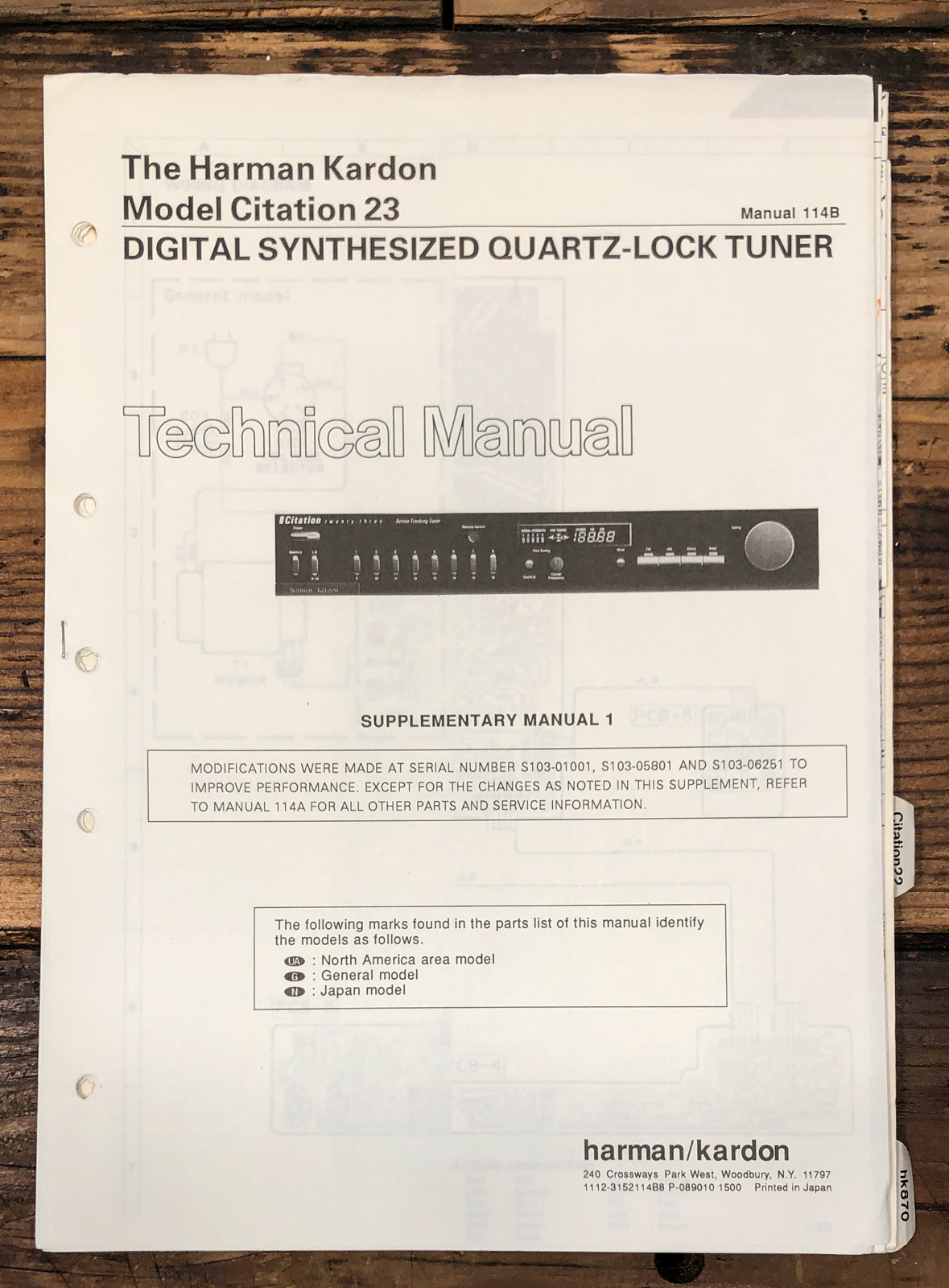 Harman Kardon Citation 23 Tuner Service Manual *Original* #2