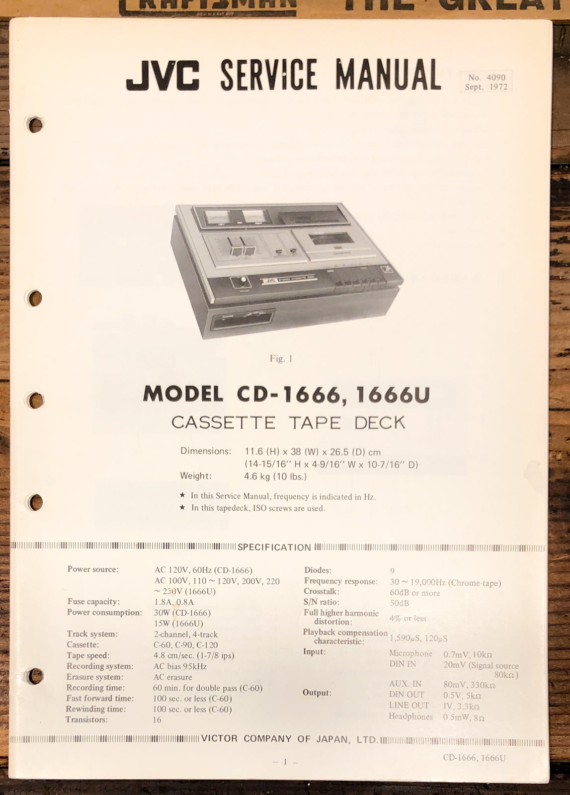 JVC CD-1666 CD-1666U Cassette Service Manual *Original*