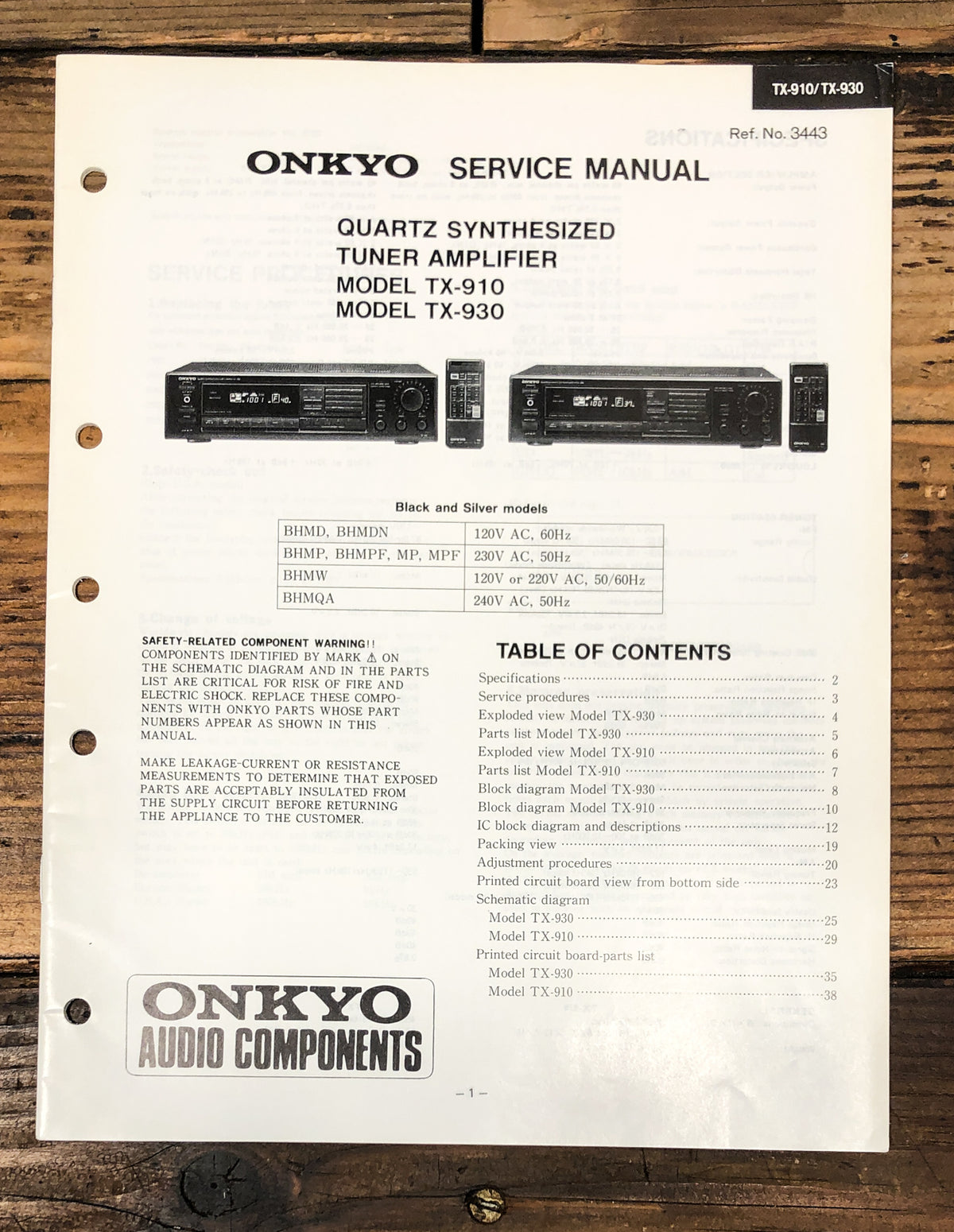 Onkyo TX-910 TX-930 Receiver Service Manual *Original*