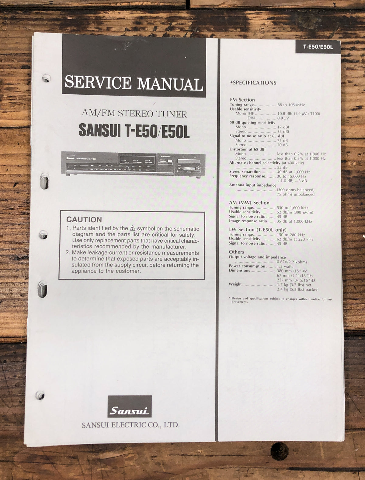 Sansui T-E50 T-E50L Tuner Service Manual *Original*