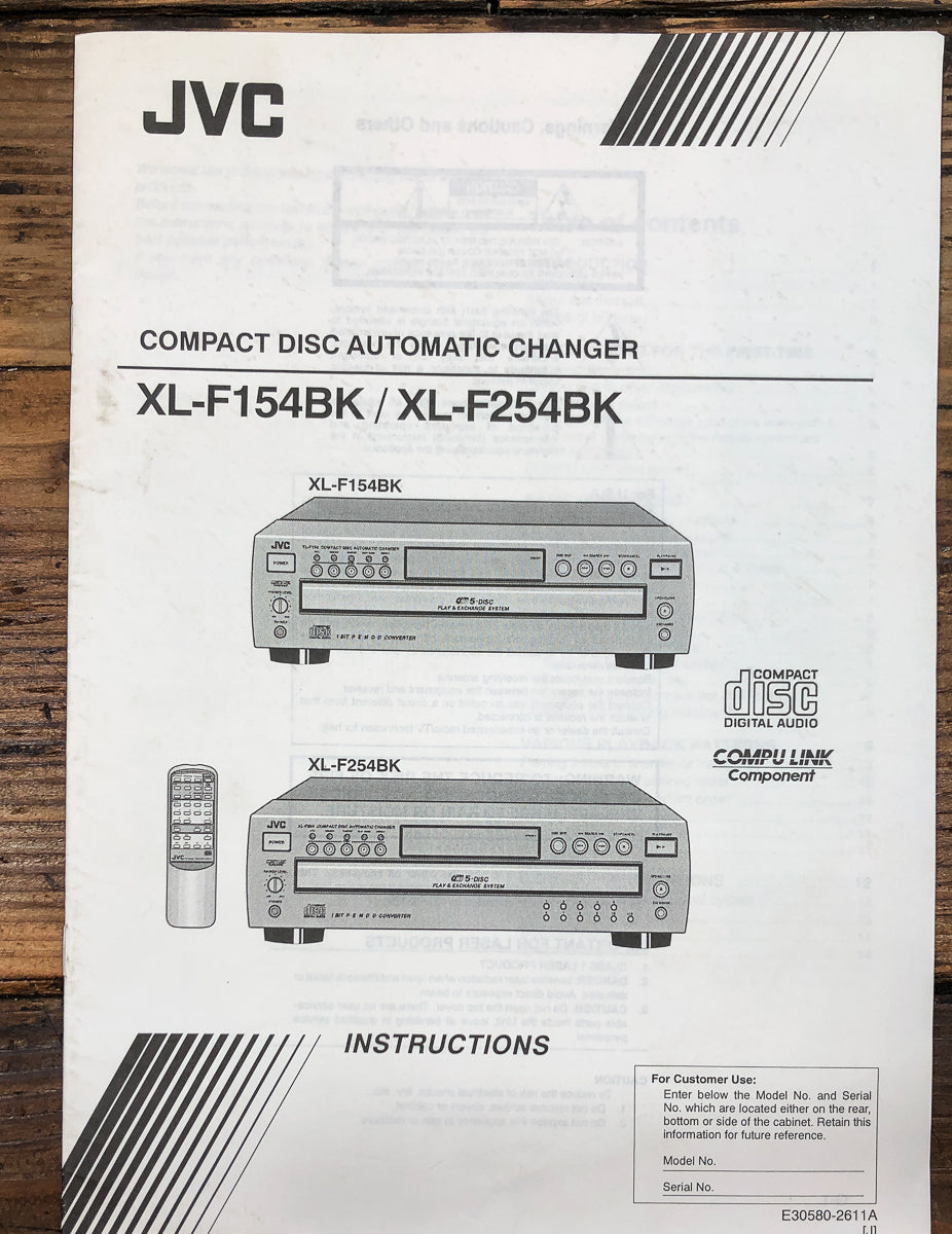 JVC XL-F154 XL-F254 BK CD Player Owners / User Manual *Original*