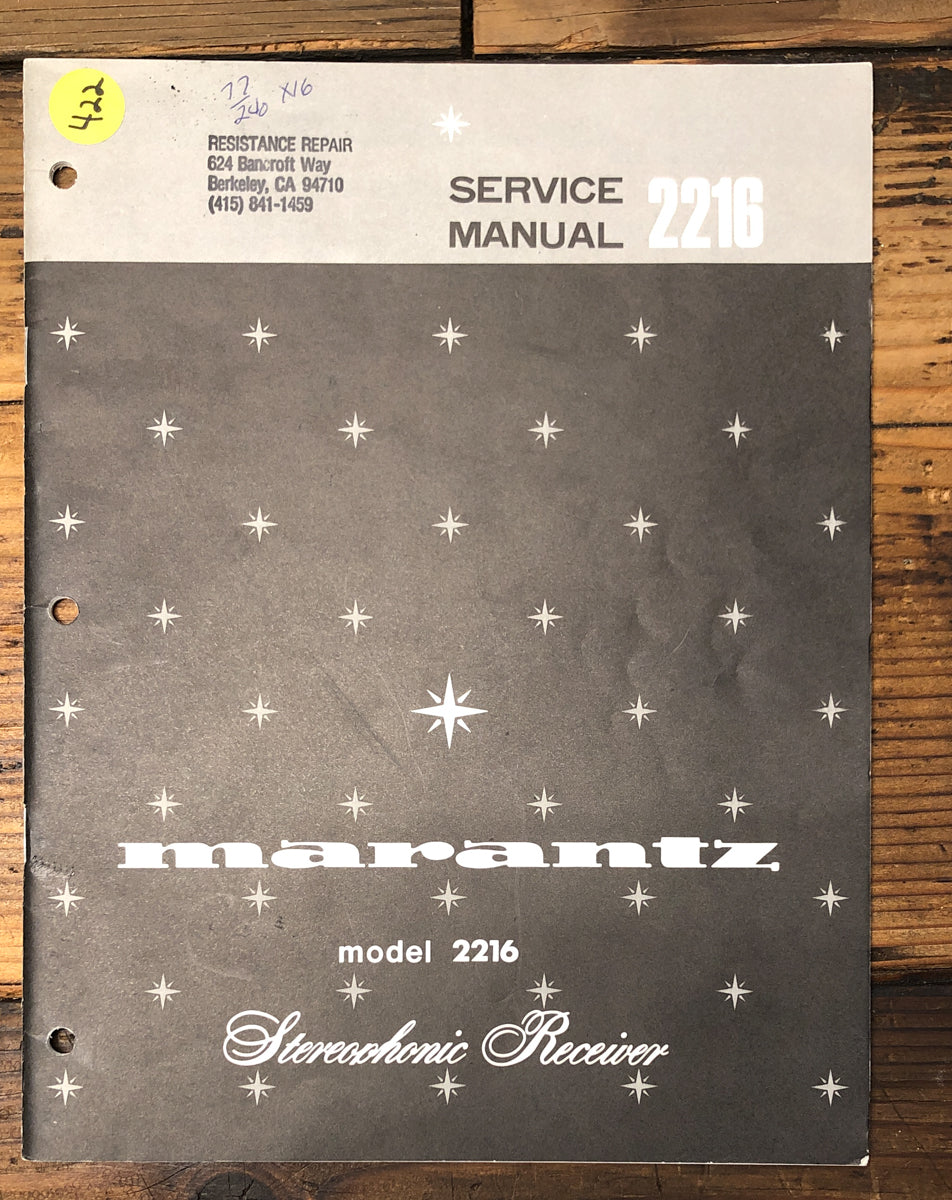 Marantz Model 2216 Receiver Service Manual *Original*