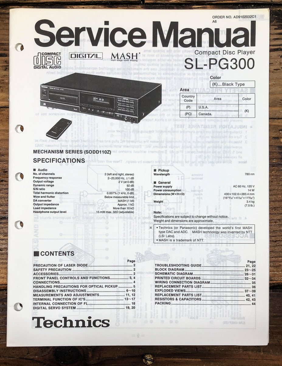 Technics SL-PG300 CD Player Service Manual *Original*