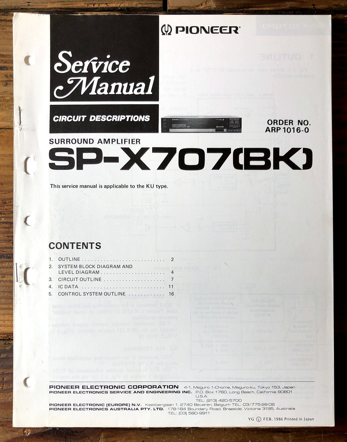 Pioneer SP-X707 ARP1016 Surround Amplifier Service Manual *Original*