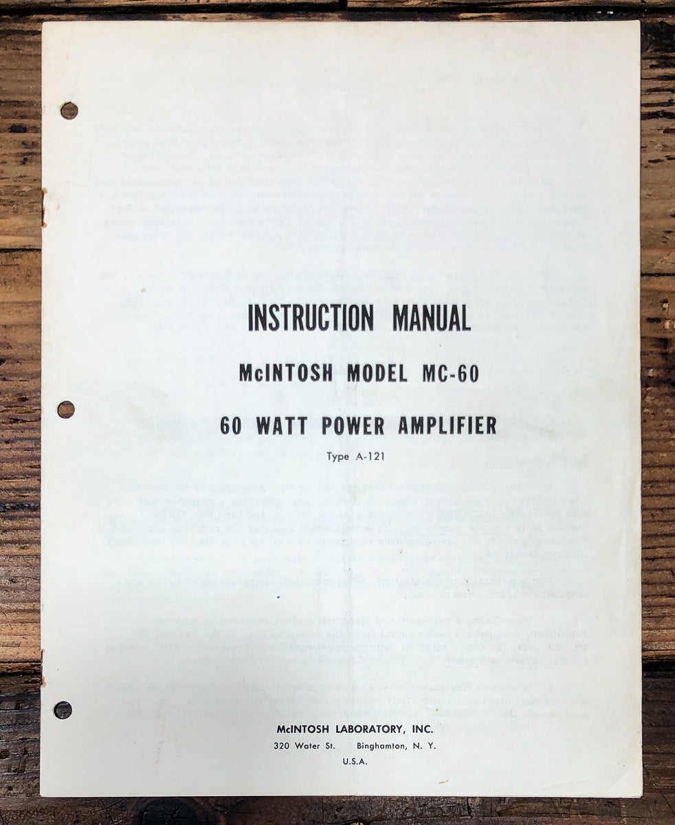 McIntosh MC-60 MC60 Amplifier Owners / User Manual *Original*