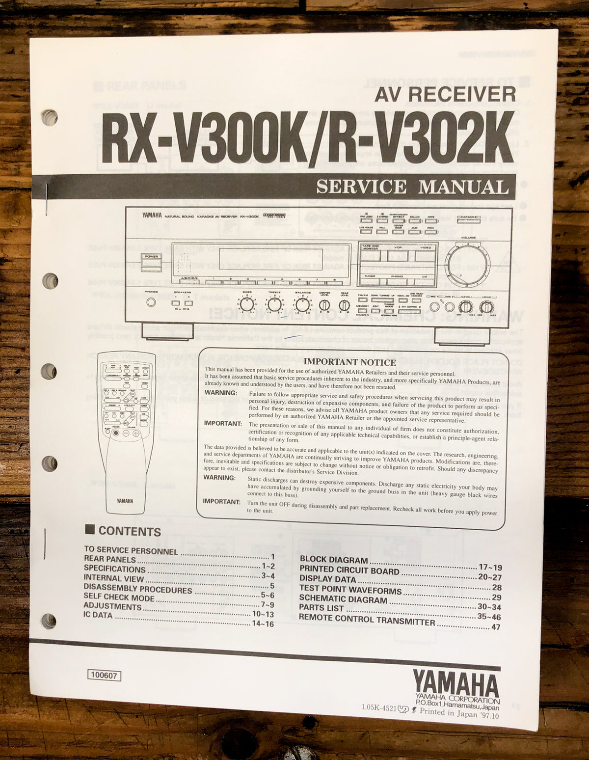 Yamaha RX-V300K R-V302K Receiver Service Manual *Original*