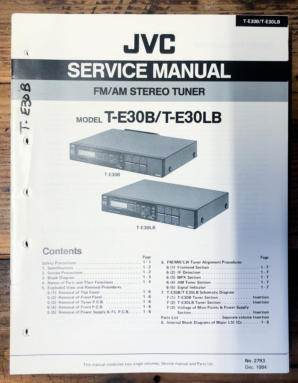 JVC T-E30 -30B -30LB Tuner Service Manual *Original*