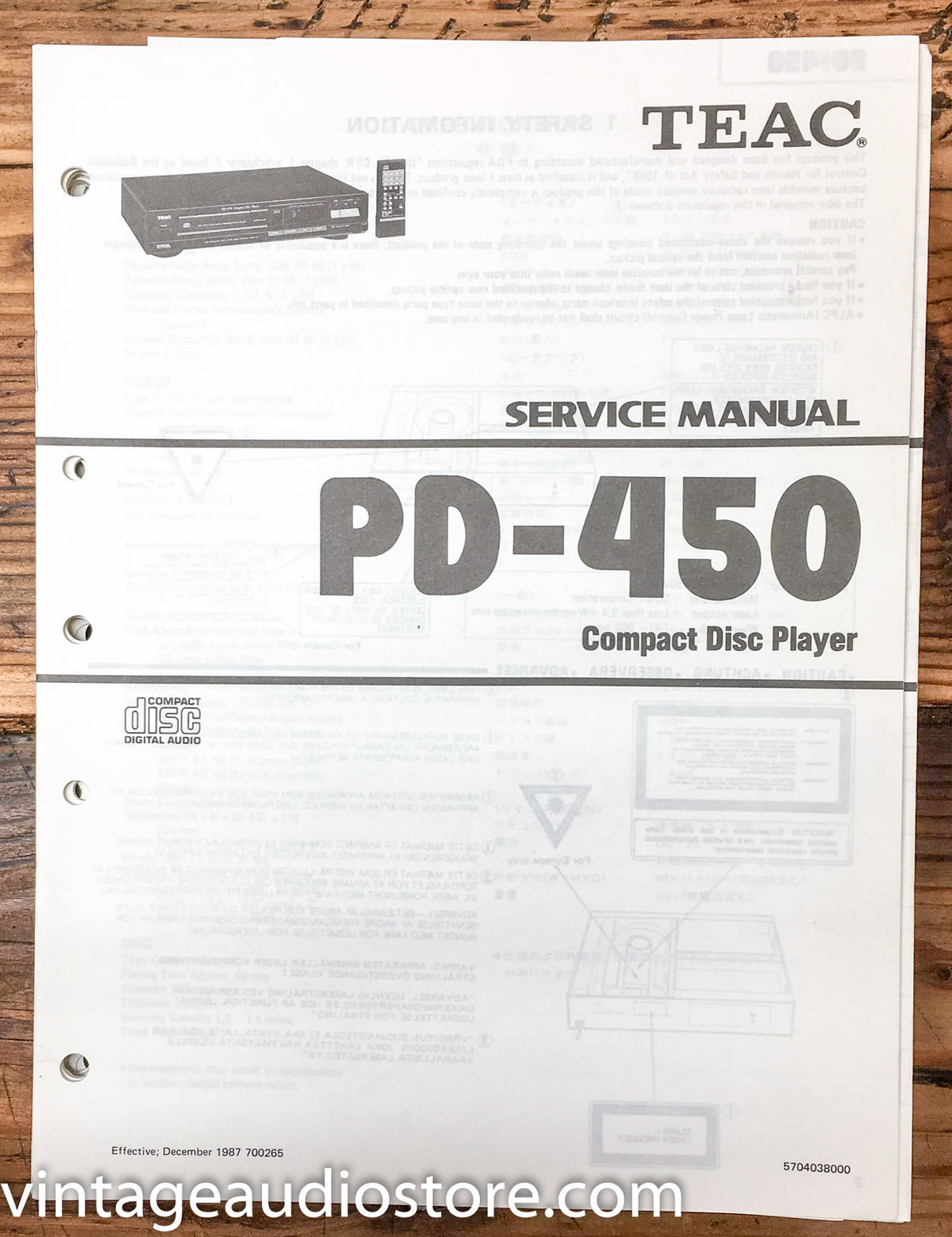 Teac PD-450 CD Player Service Manual *Original*