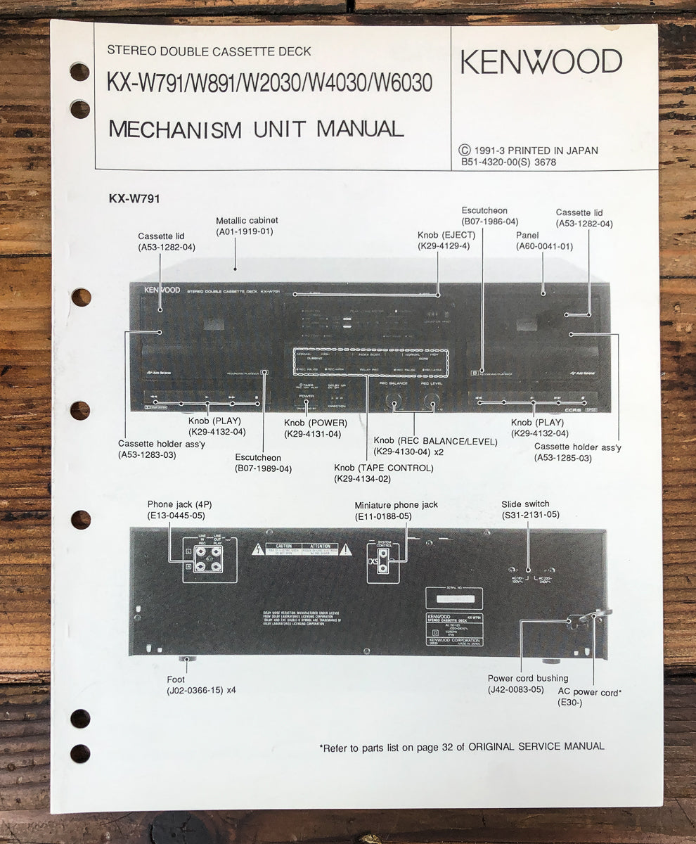 Kenwood KX-W791 -W891 -W2030 -W4030 -W6030 Service Manual *Original*