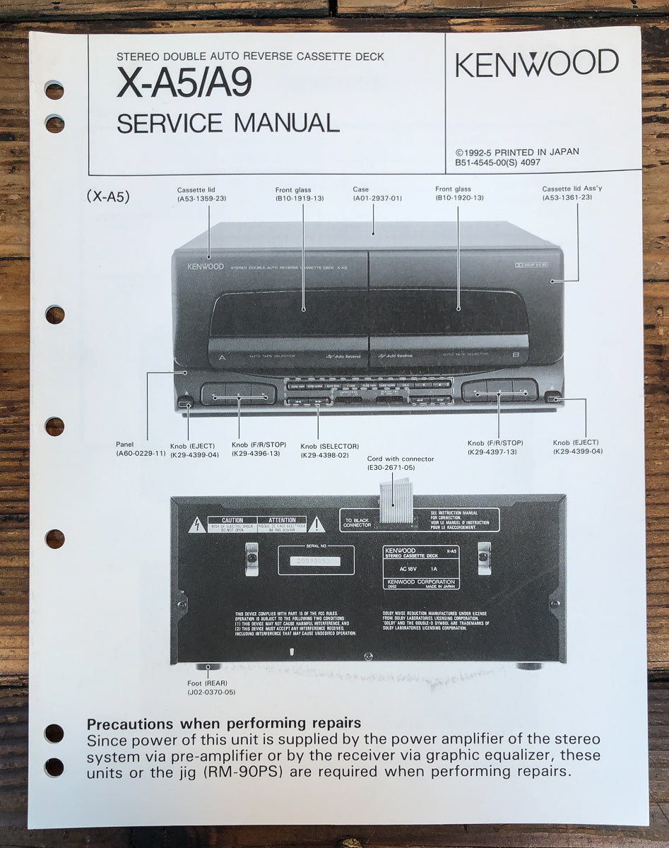 Kenwood X-A5 X-A9 Cassette Service Manual *Original*