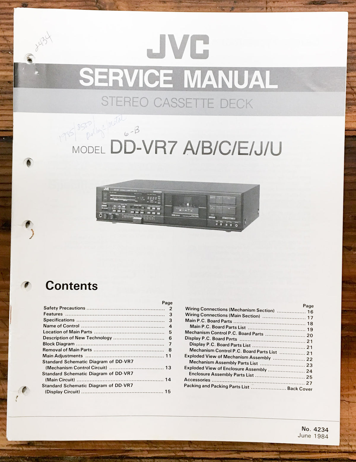 JVC DD-VR7 Cassette Service Manual *Original*