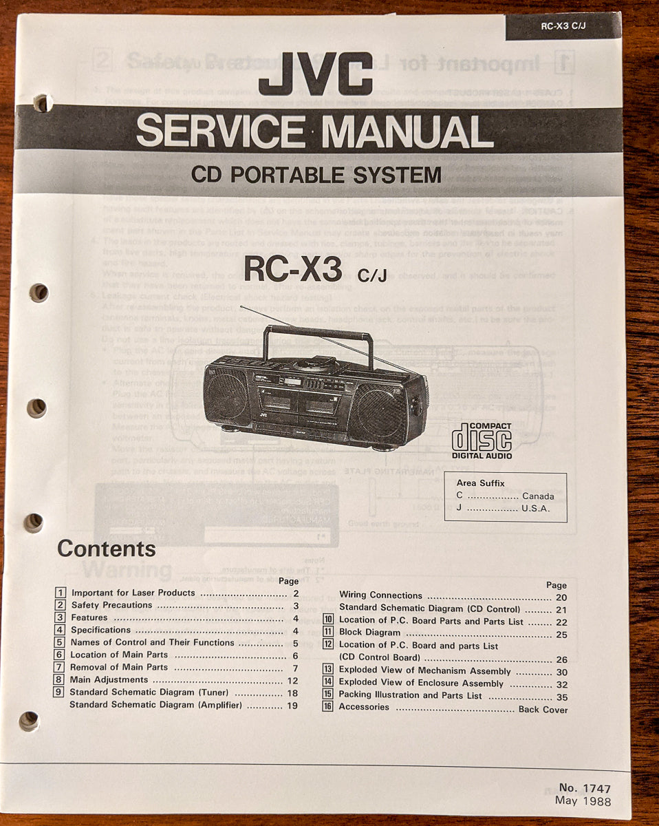 JVC RC-X3 CD Portable Stereo Service Manual *Original*