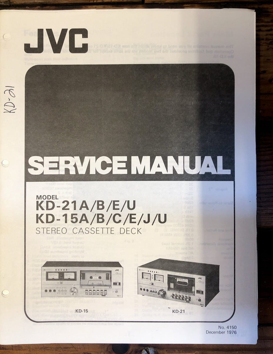 JVC KD-15A KD-21A Cassette Service Manual *Original*