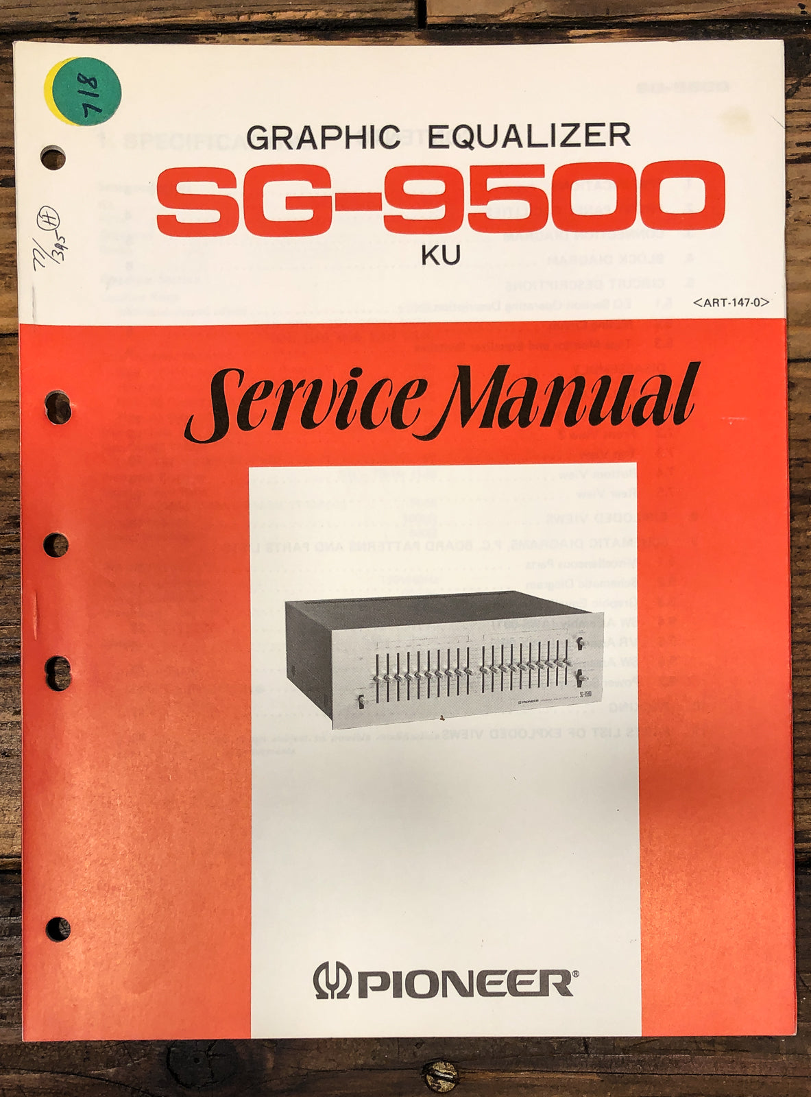 Pioneer SG-9500 Equalizer Service Manual *Original*