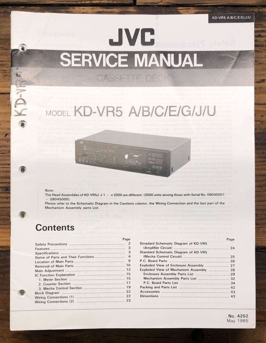 JVC KD-VR5 Cassette Service Manual *Original*