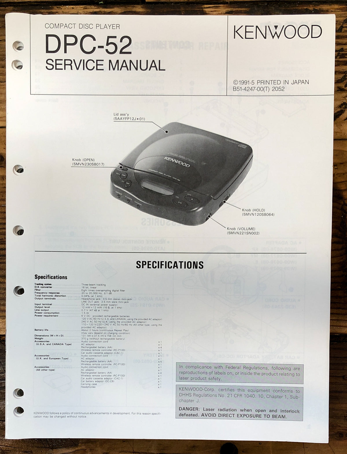 Kenwood DPC-52 CD Player Service Manual *Original*