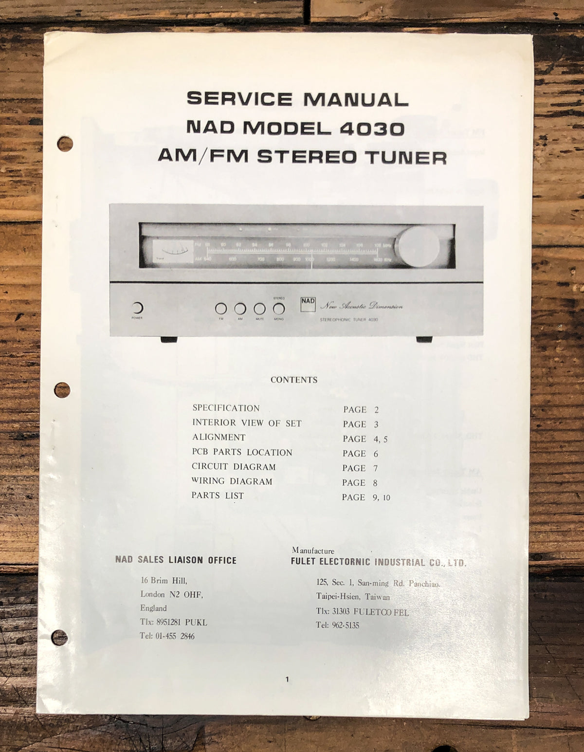 NAD Model 4030 Tuner Service Manual *Original*