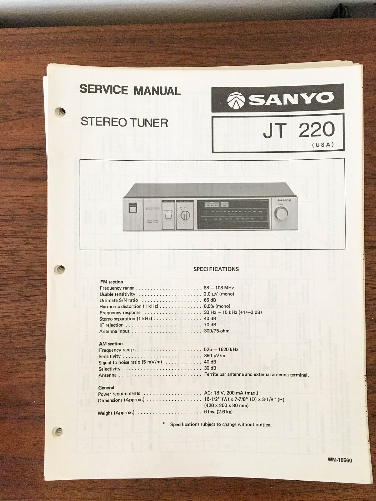 Sanyo JT 220 Tuner Service Manual *Original*