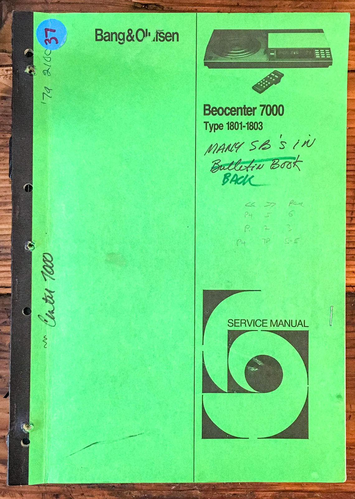 Bang & Olufsen B&O Beocenter 7000 Service Manual *Original*