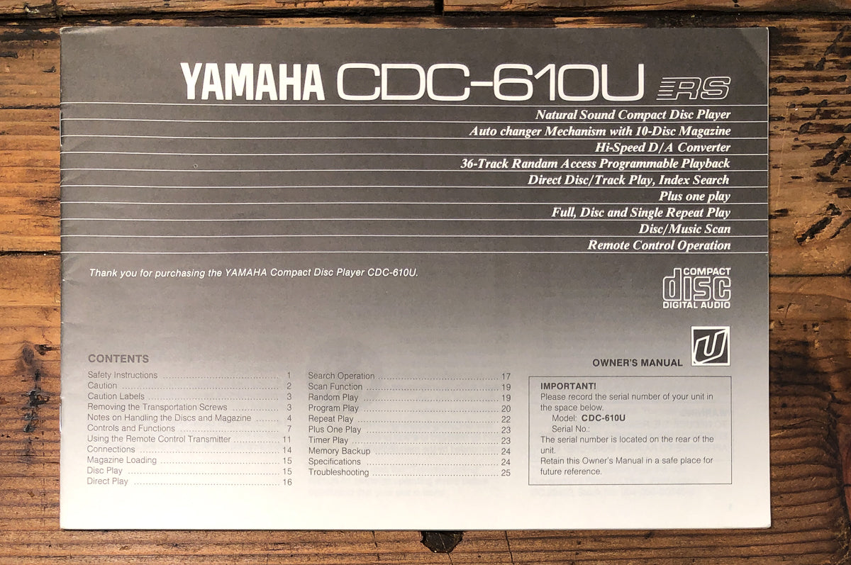 Yamaha CDC-610 -610U CD Player Owners / User Manual *Original*