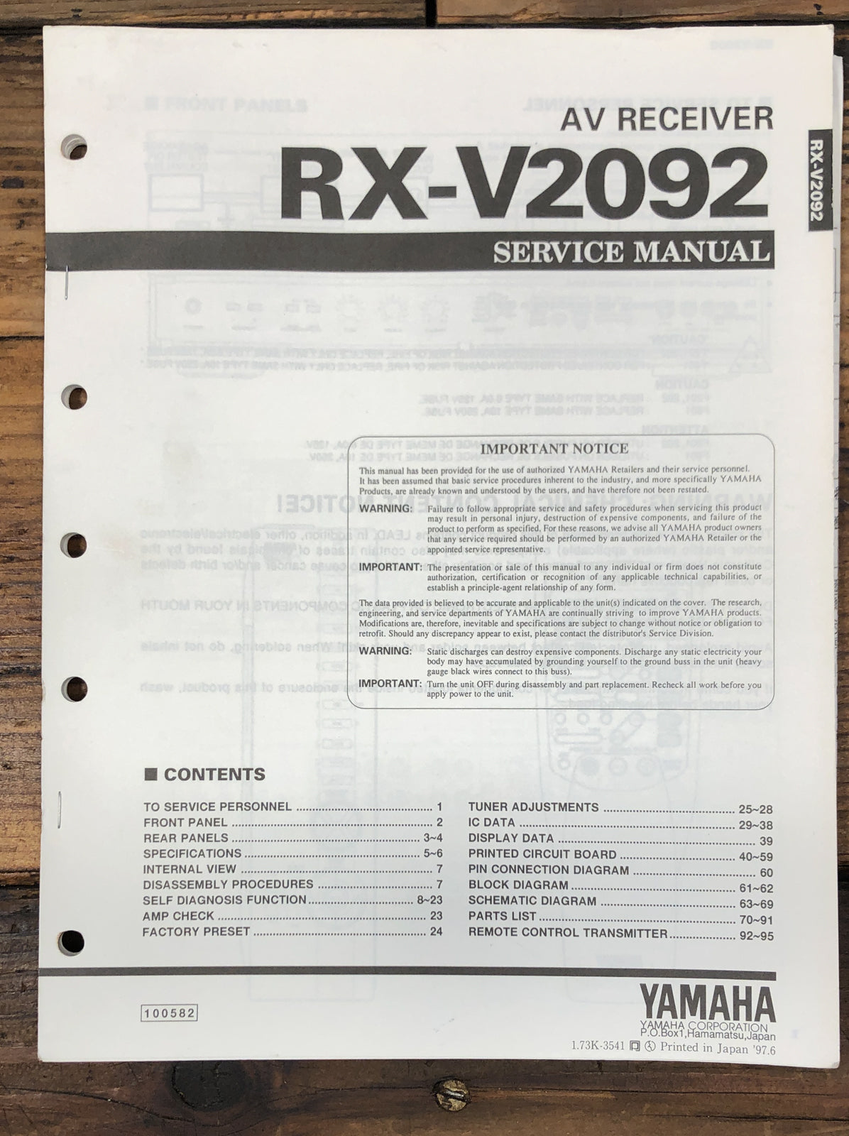 Yamaha RX-V2092 Receiver Service Manual *Original*
