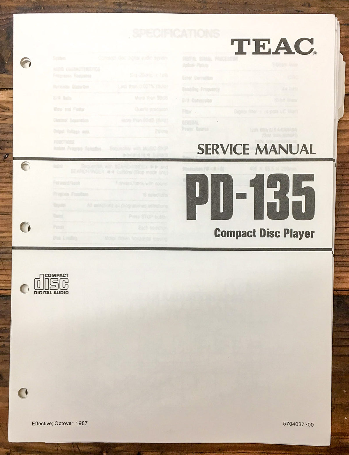 Teac PD-135 CD Player Service Manual *Original*