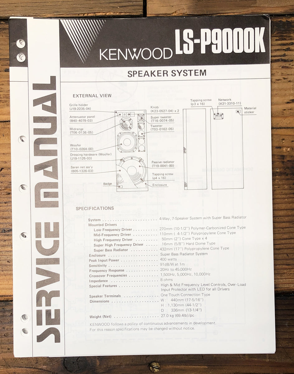 Kenwood LS-P9000K Speaker Service Manual *Original*