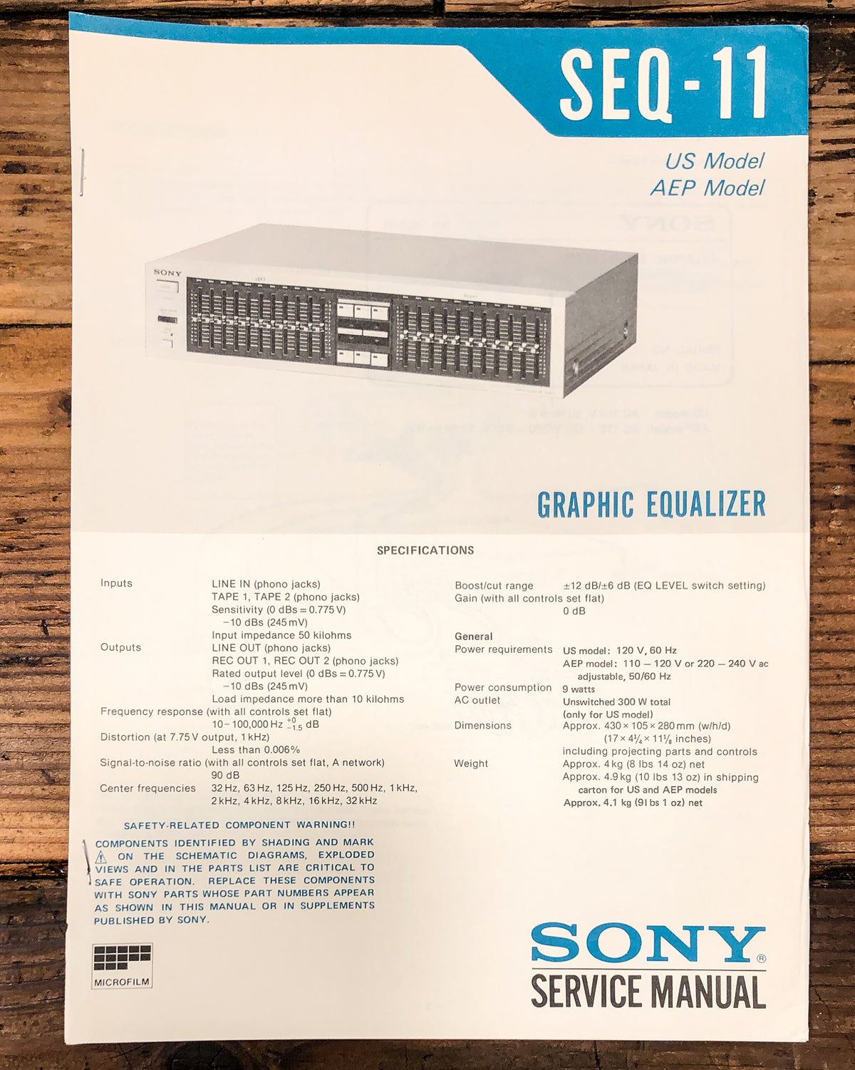 Sony SEQ-11 Equalizer Service Manual *Original*