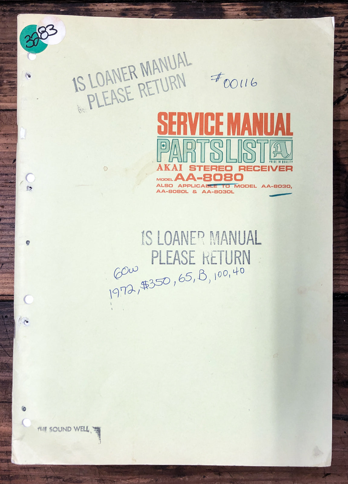Akai AA-8080 Receiver Service Manual *Original*