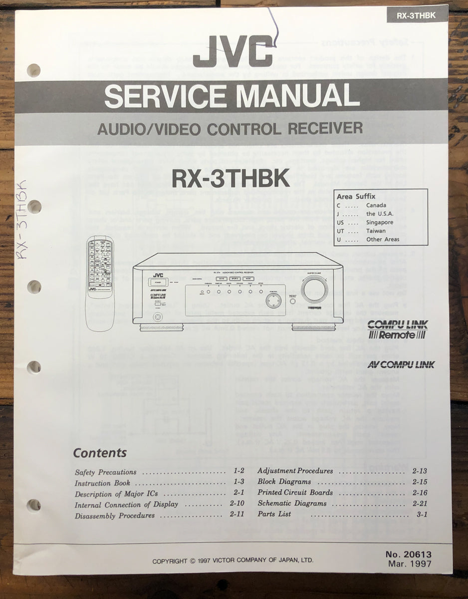 JVC RX-3TH RX-3THBK Receiver Owner AND Service Manual *Orig*