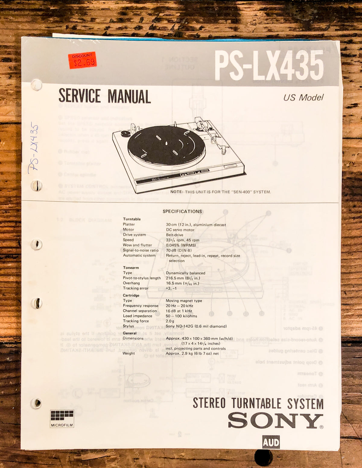 Sony PS-LX435 Record Player / Turntable Service Manual *Original*