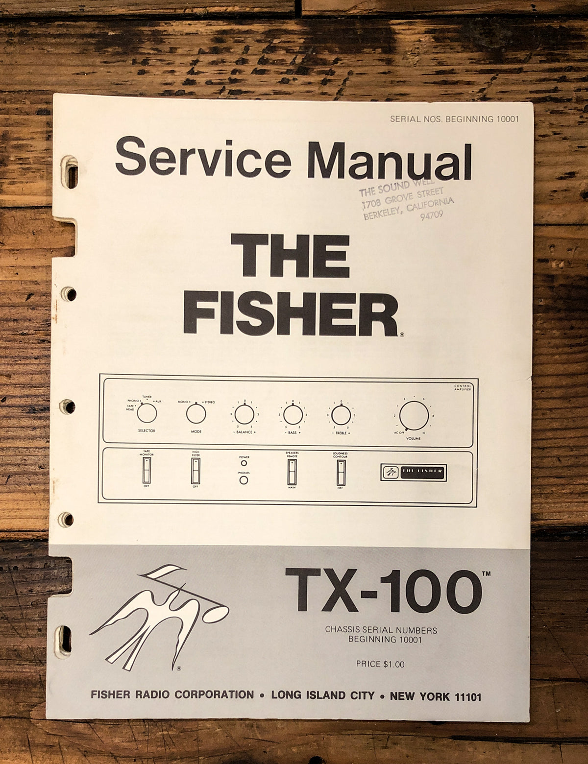Fisher TX-100 Tuner Service Manual *Original*