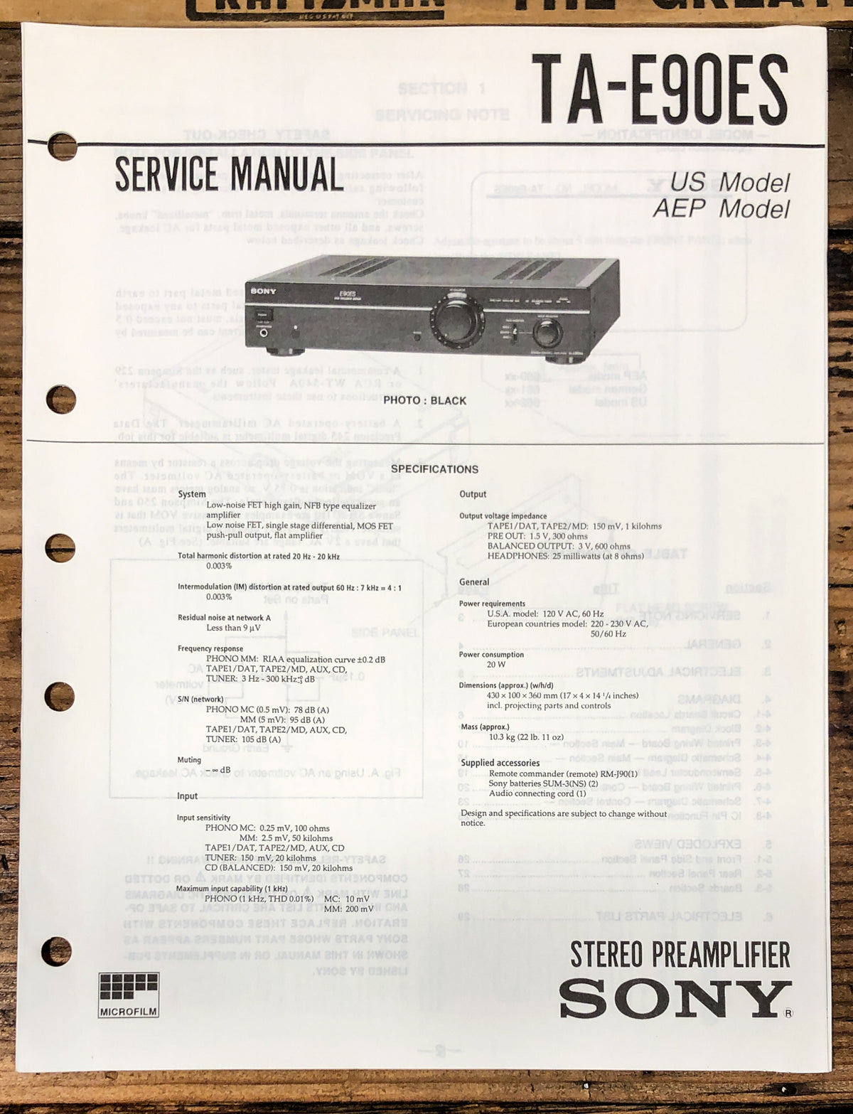 Sony TA-E90ES Preamp / Preamplifier Service Manual *Original*