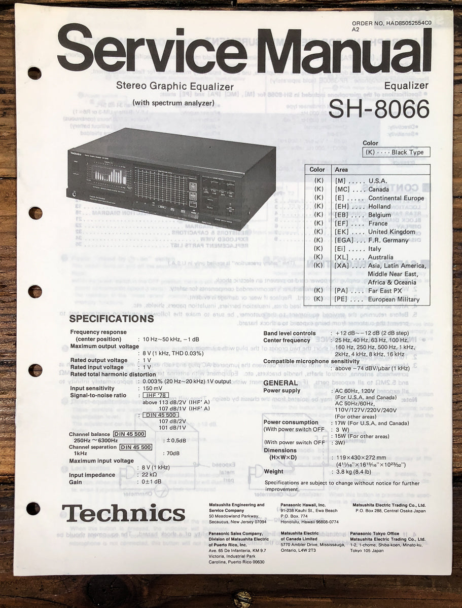 Technics SH-8066 Equalizer Service Manual *Original*