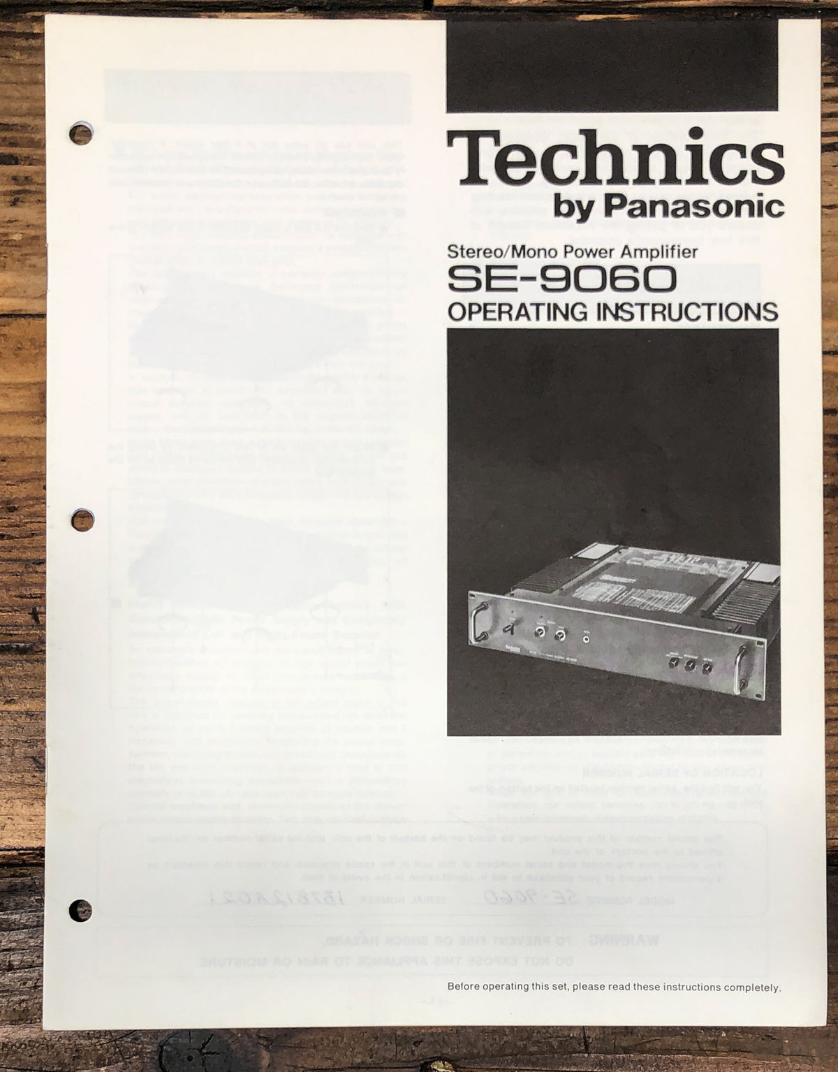 Technics SE-9060 Amplifier Owners / User Manual *Original*