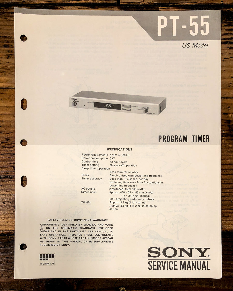 Sony PT-55 Program Timer Service Manual *Original*