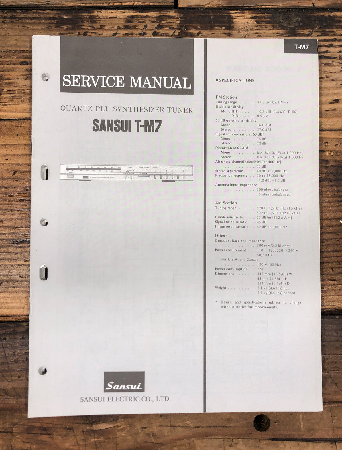 Sansui T-M7 Tuner Service Manual *Original*