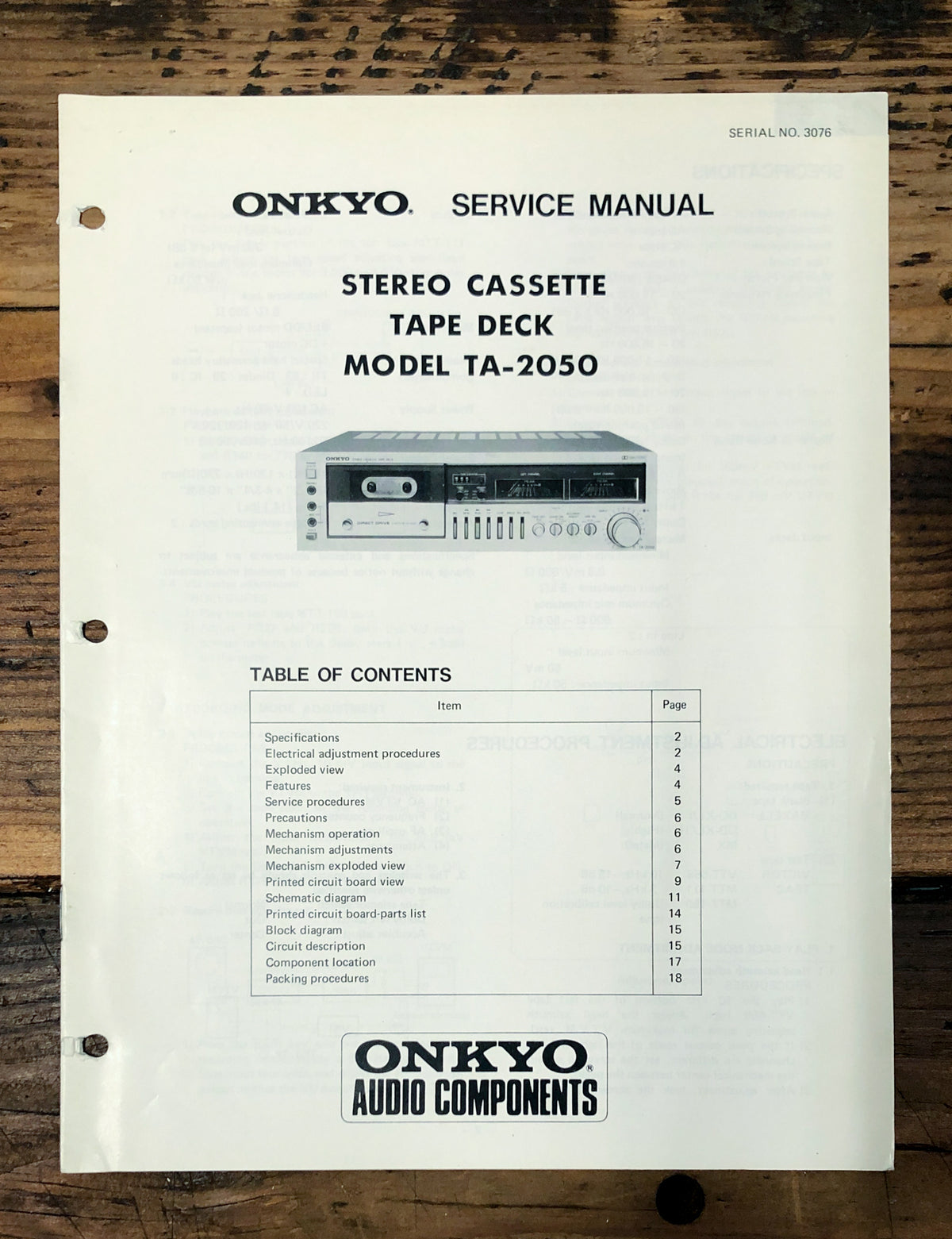 Onkyo TA-2050 Cassette Service Manual *Original*