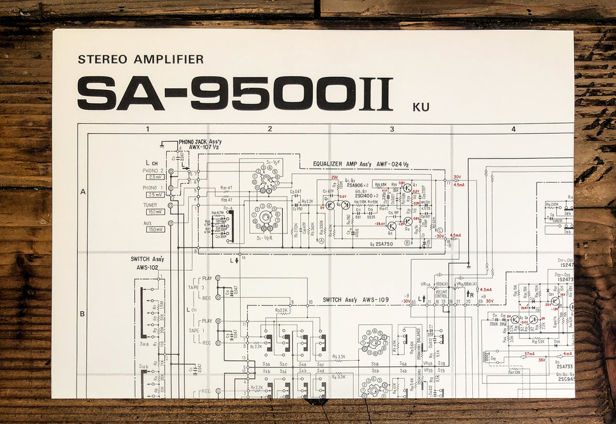 Pioneer SA-9500 MK2 KU Amplifier Fold Out Schematic *Original*
