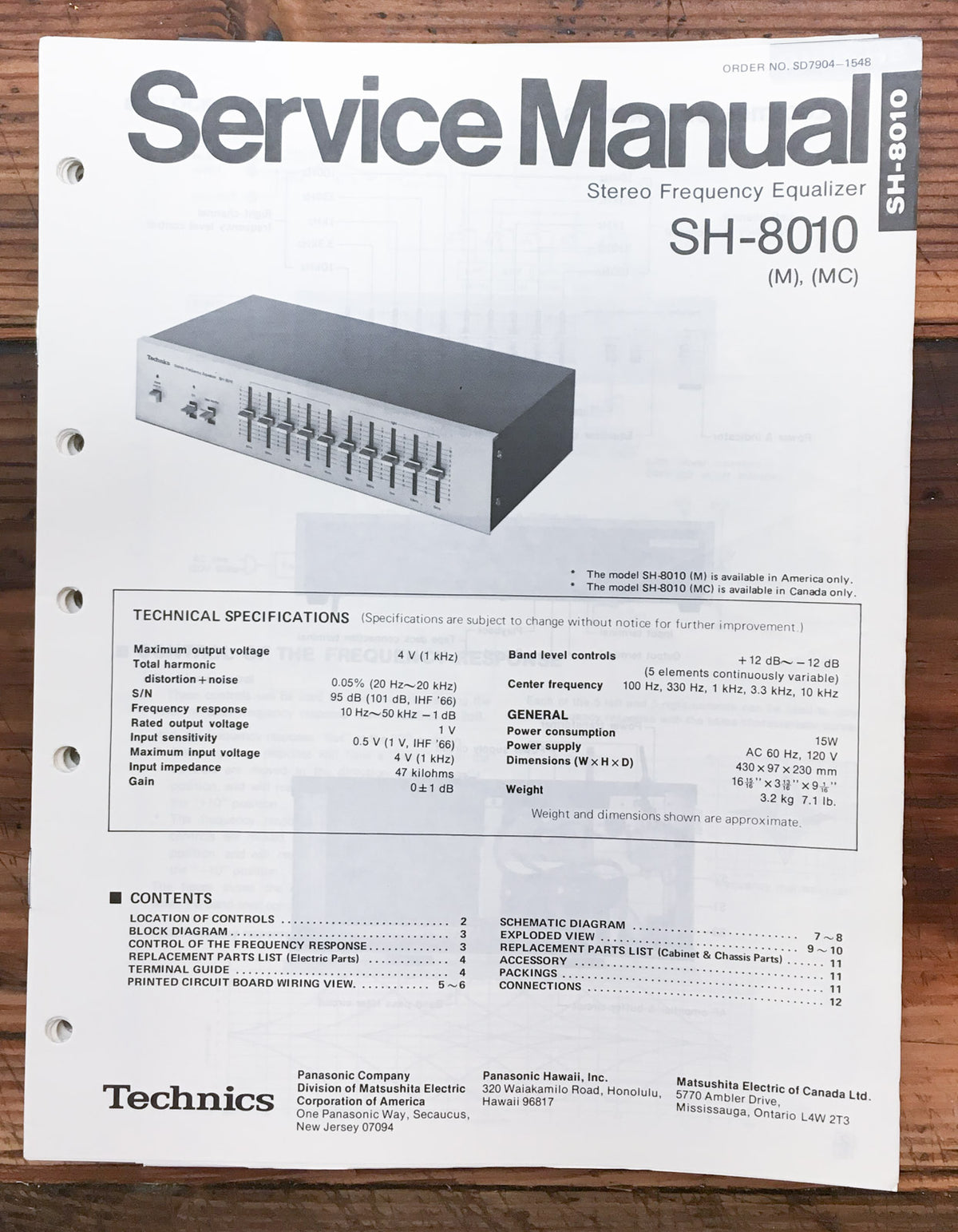 Technics SH-8010 Equalizer Service Manual *Original*