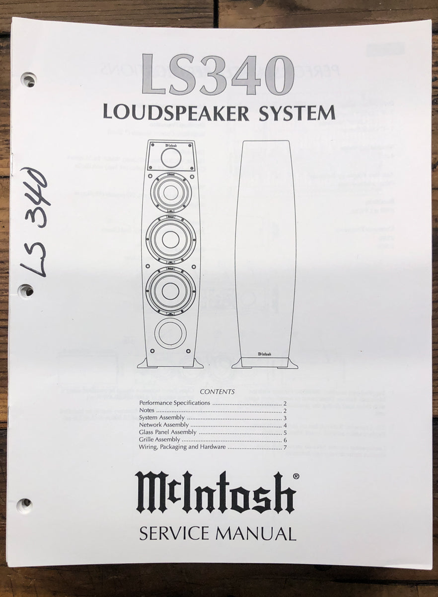McIntosh LS340 LS-340 Speaker Service Manual *Original*