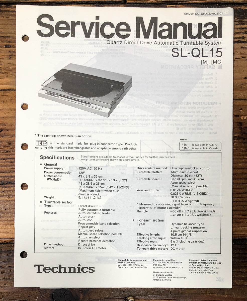 Technics SL-QL15 Record Player / Turntable Service Manual *Original*