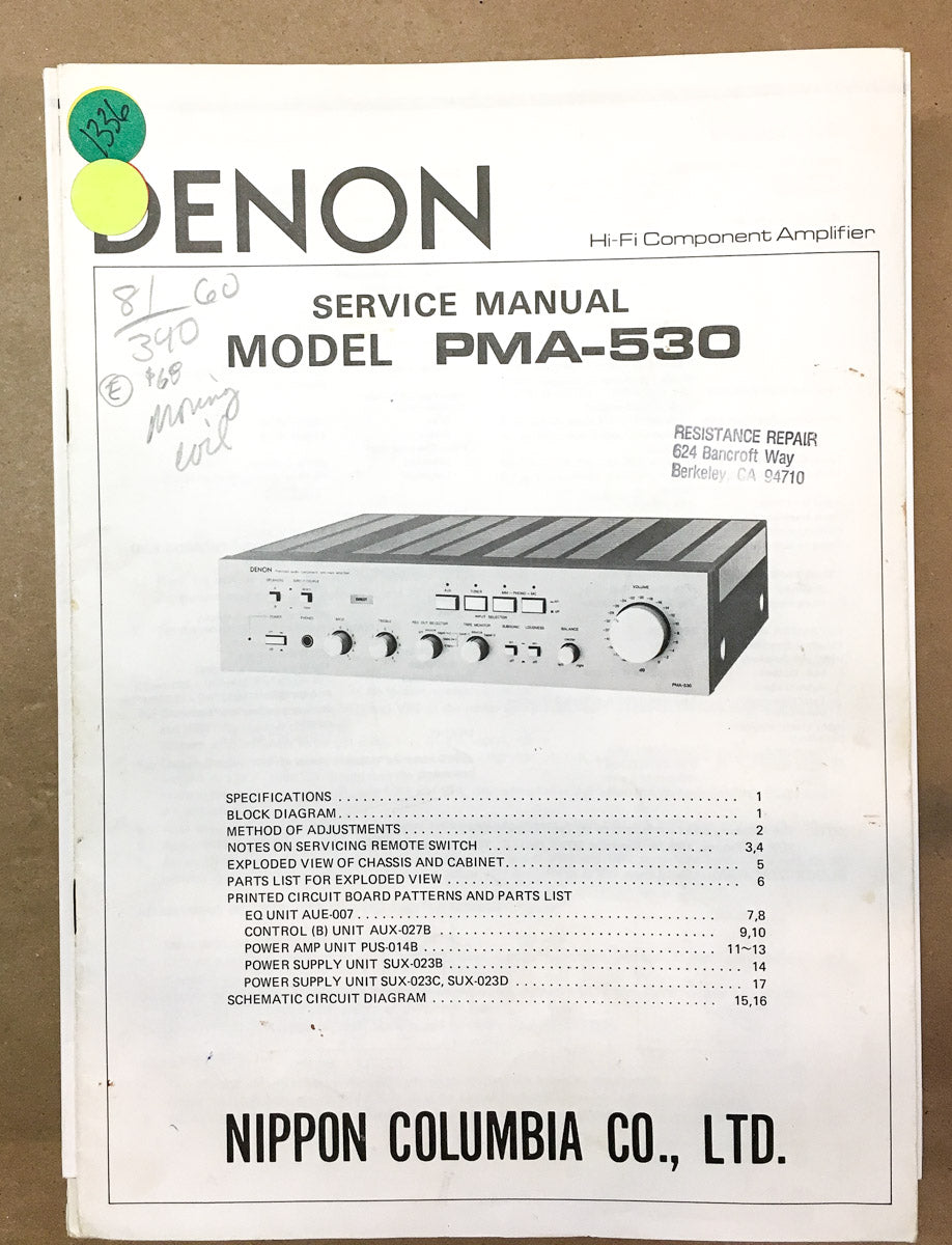 Denon PMA-530 Amplifier Service Manual *Original*
