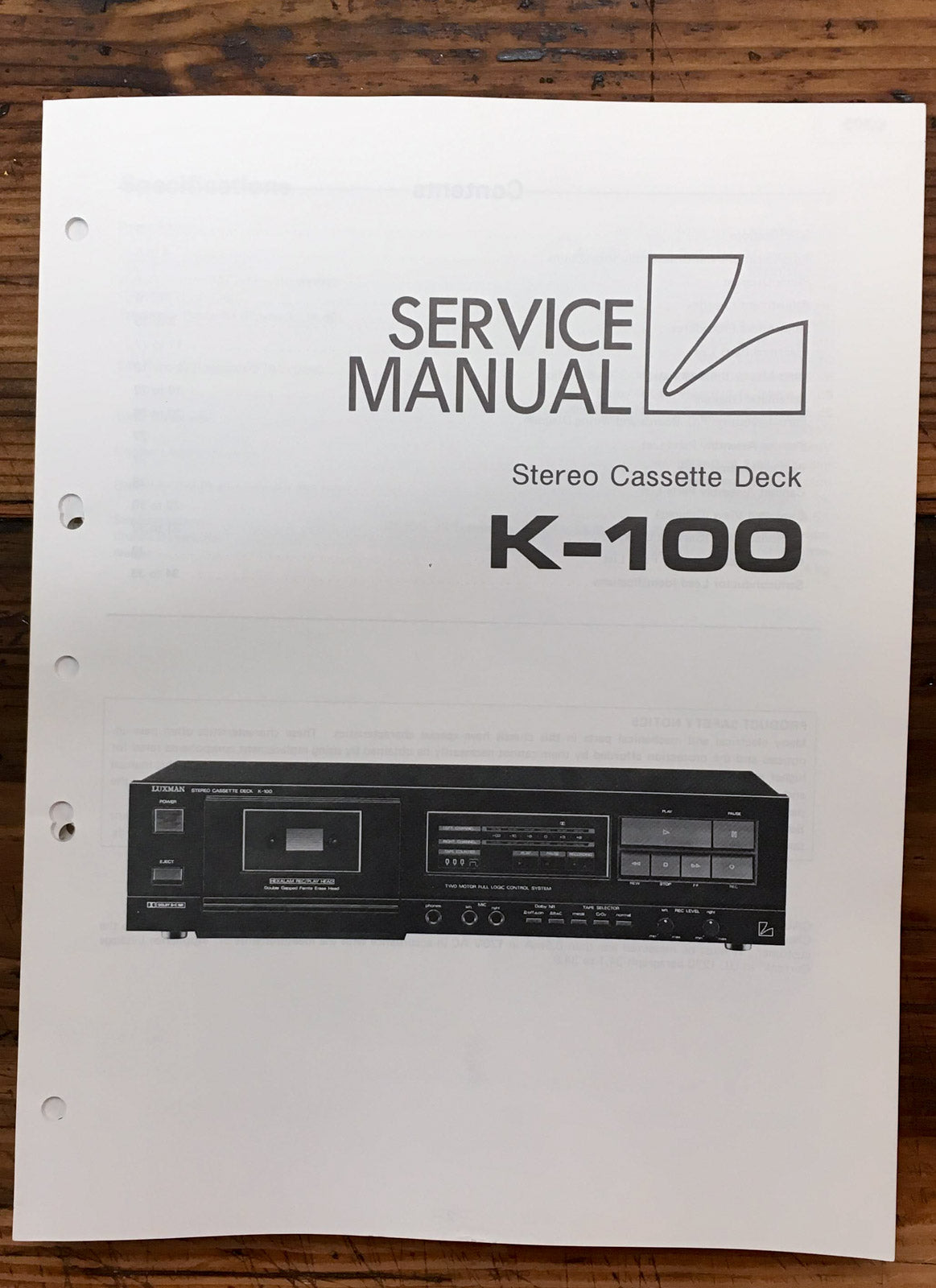 Luxman K-100 Cassette Service Manual *Original*